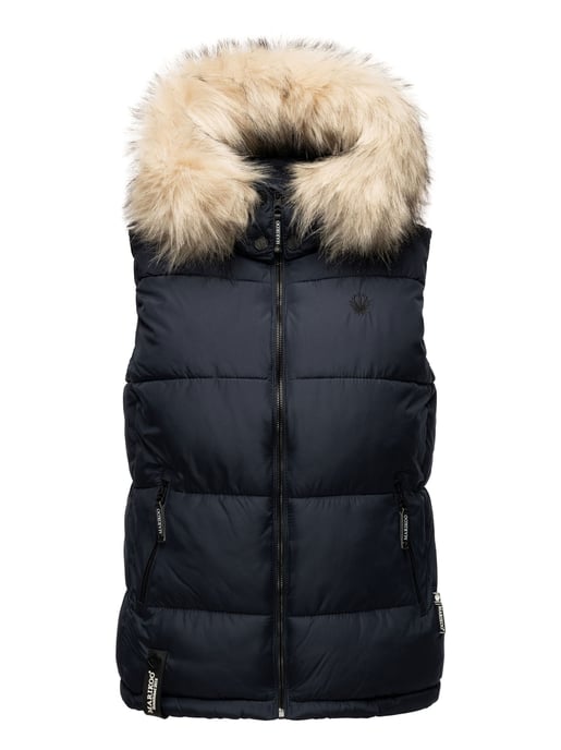 Marikoo dames gewatteerd vest – Eisflöckchen met capuchon & imitatiebontkraag - Image 2