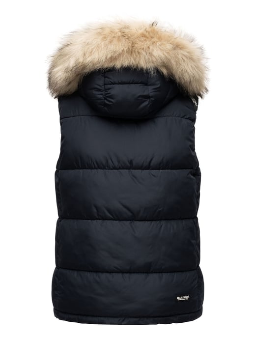 Marikoo dames gewatteerd vest – Eisflöckchen met capuchon & imitatiebontkraag - Image 4