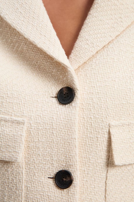 Textured Tweed Pocket Front Tailored Cropped Jacket - Image 3