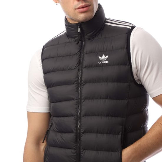 Men's adidas Originals Padded Stand-Up Collar Puffer Vest in Black - Image 3