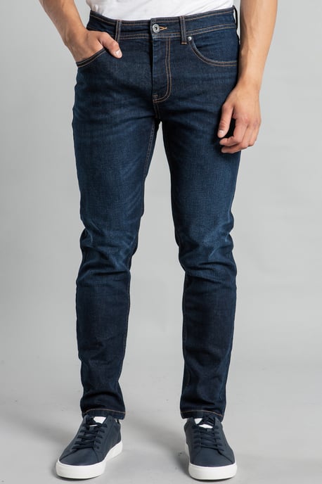 Dark Blue Slim Fit Cotton Blend Jeans - Image 1