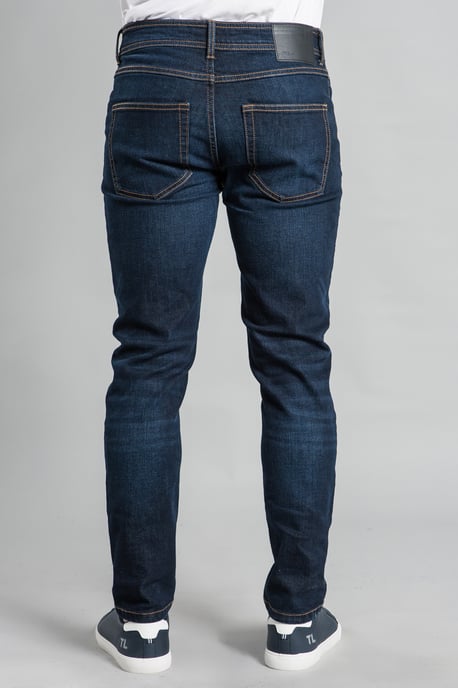 Dark Blue Slim Fit Cotton Blend Jeans - Image 2
