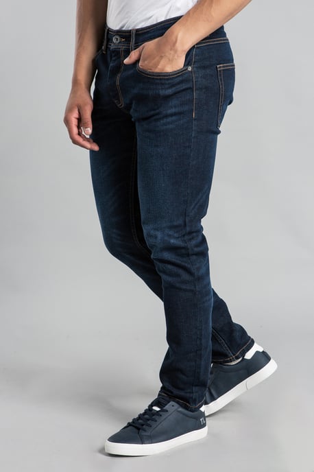 Dark Blue Slim Fit Cotton Blend Jeans - Image 3