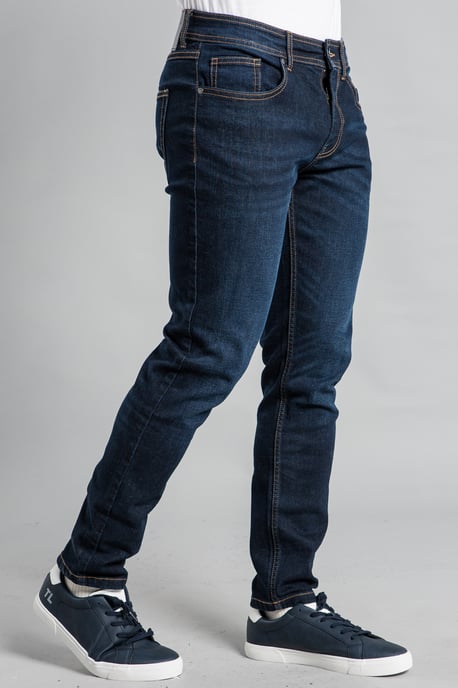 Dark Blue Slim Fit Cotton Blend Jeans - Image 4
