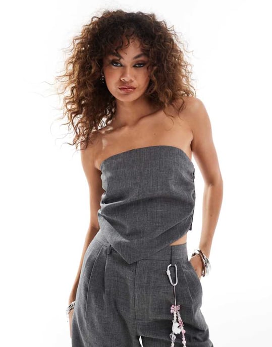 COLLUSION co-ord tailored hanky hem bandeau top - Image 1