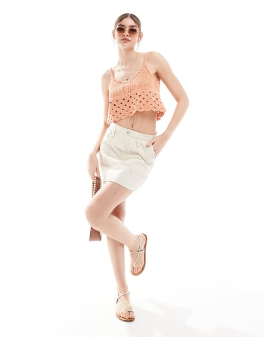 Vila crochet cami crop top in apricot - Image 4