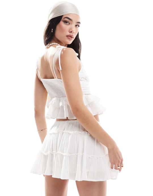 Miss Selfridge cotton broderie pintuck cami top in cream - Image 4