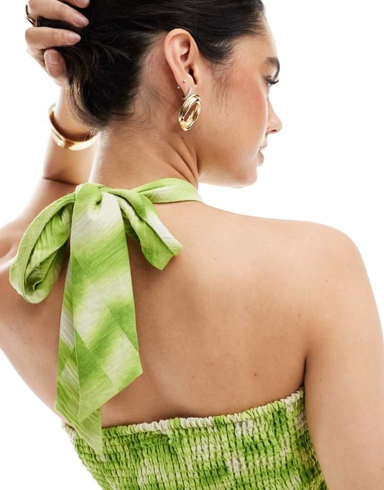 YAS halterneck crop top co-ord in green tie dye - MGREEN - Image 4