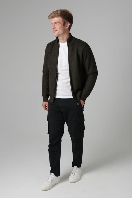 Khaki Sherpa Lined Zip-Through Cardigan - Image 3