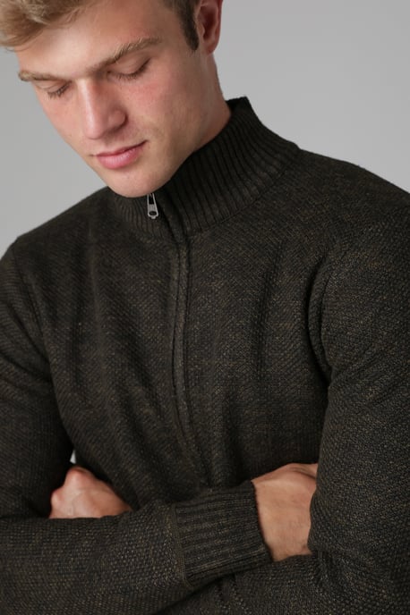 Khaki Sherpa Lined Zip-Through Cardigan - Image 4