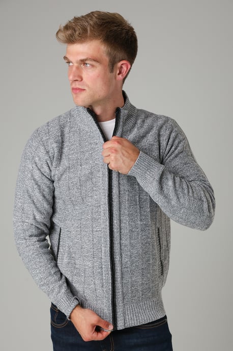 Grey Sherpa Lined Zip-Through Cardigan - Image 4