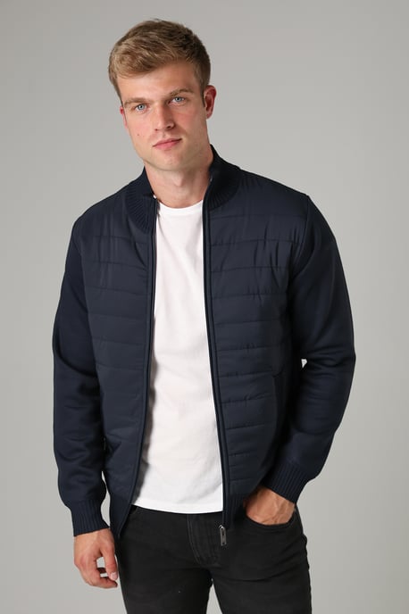 Blue Quilted Fleece Lined Zip-Through Cardigan - Image 1