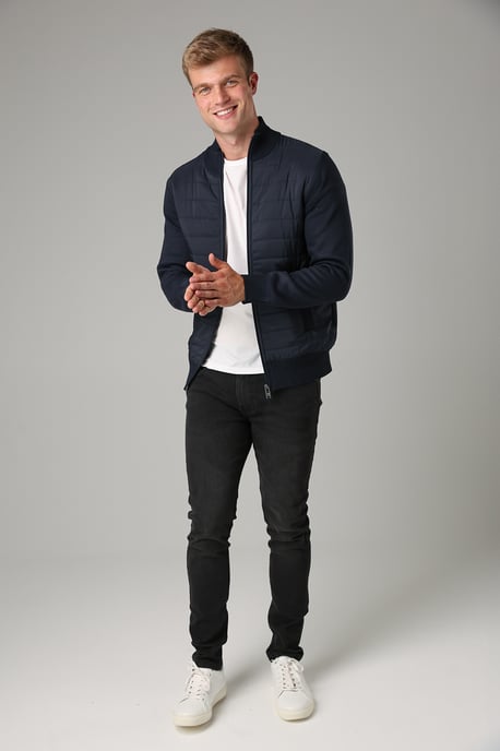 Blue Quilted Fleece Lined Zip-Through Cardigan - Image 3