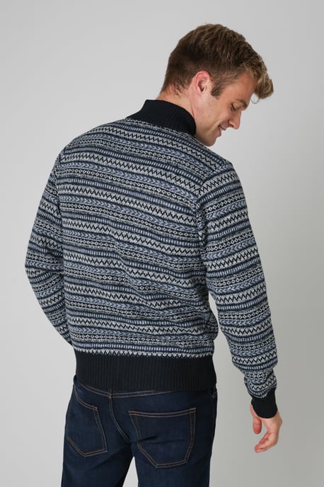Navy Jacquard Fleece-Lined Zip-Through Cardigan - Image 2