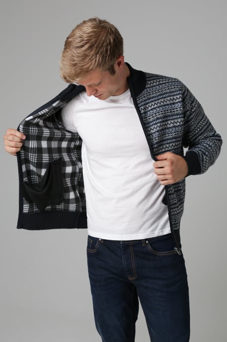 Navy Jacquard Fleece-Lined Zip-Through Cardigan - Image 4