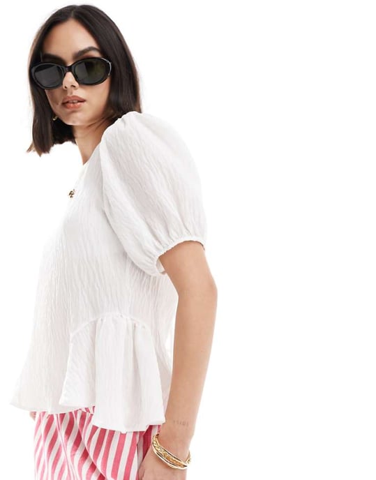 ASOS DESIGN multi-functional puff sleeve blouse in off white - Image 1