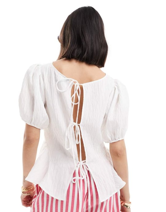 ASOS DESIGN multi-functional puff sleeve blouse in off white - Image 2