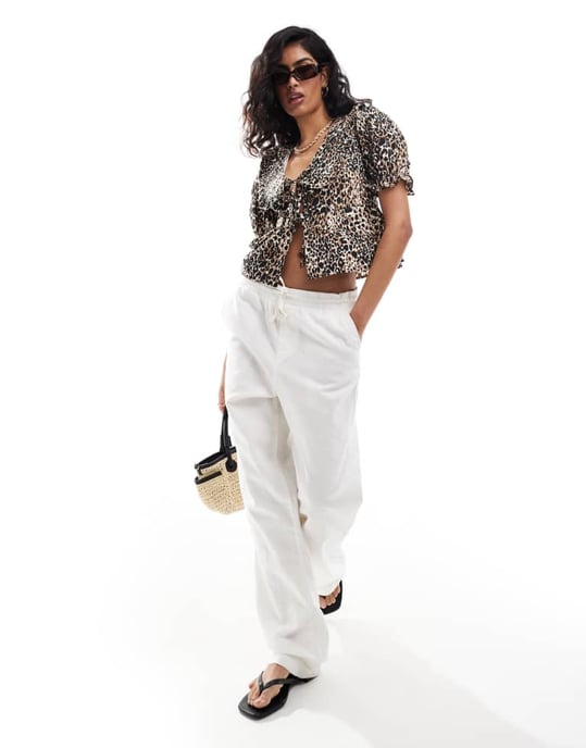 Miss Selfridge poplin collared blouse in leopard print - Image 2