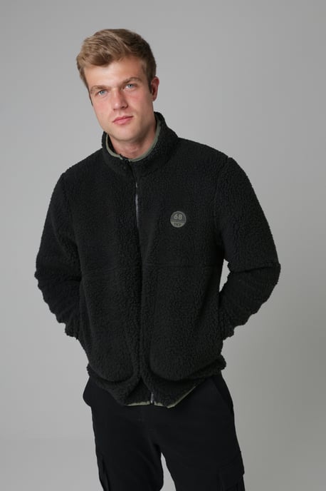 Black Funnel Neck Sherpa Zip-Through Fleece - Image 1