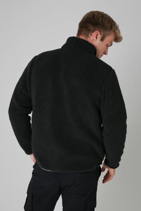Black Funnel Neck Sherpa Zip-Through Fleece - Image 2