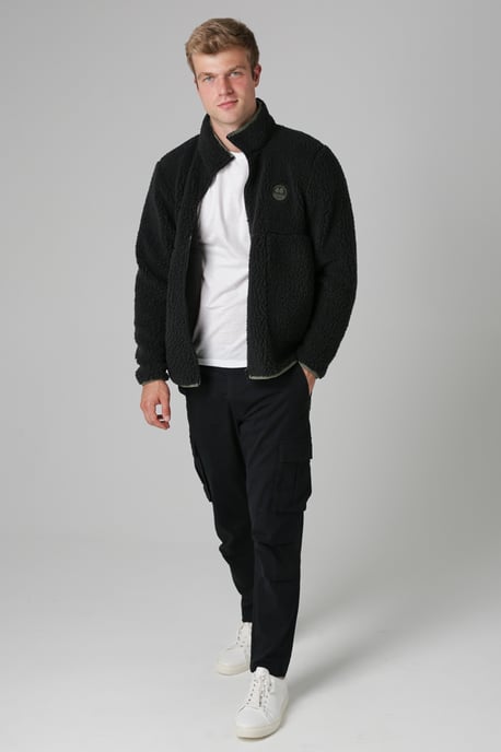 Black Funnel Neck Sherpa Zip-Through Fleece - Image 3