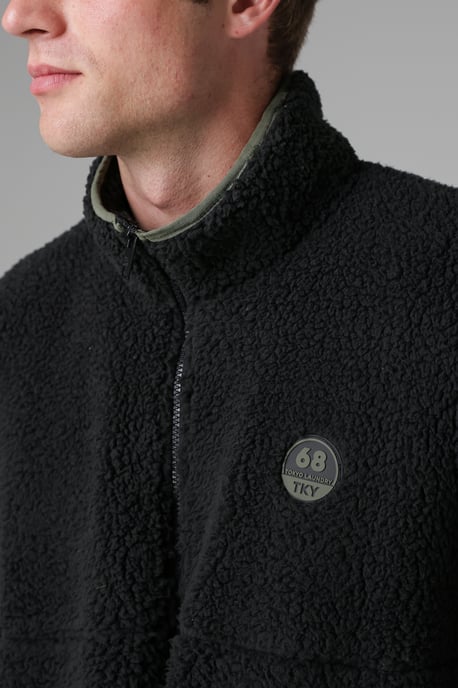 Black Funnel Neck Sherpa Zip-Through Fleece - Image 4