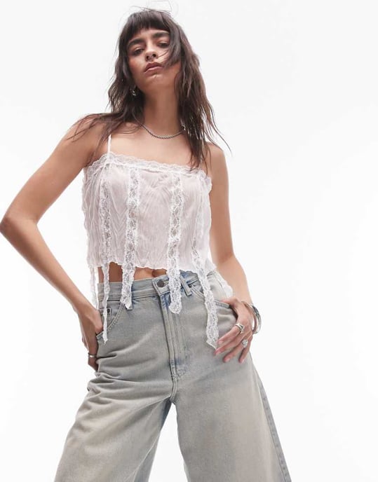 Topshop vintage lace tassel cami in white - Image 1