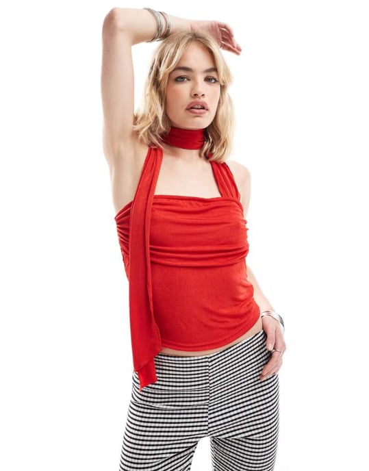 Extro & Vert tie neck bandeau top in red - Image 1