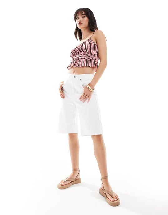 Wednesday's Girl striped tie shoulder cami top in pink - Image 4