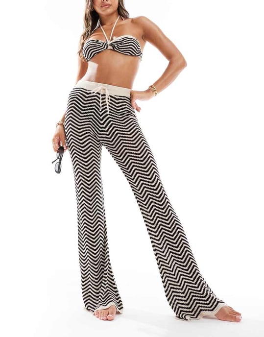 ASOS DESIGN knitted beach bandeau top co-ord in mono stripe - Image 3
