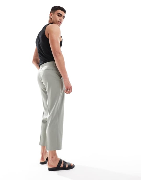 ASOS DESIGN straight crop suit trousers in sage green - Image 2