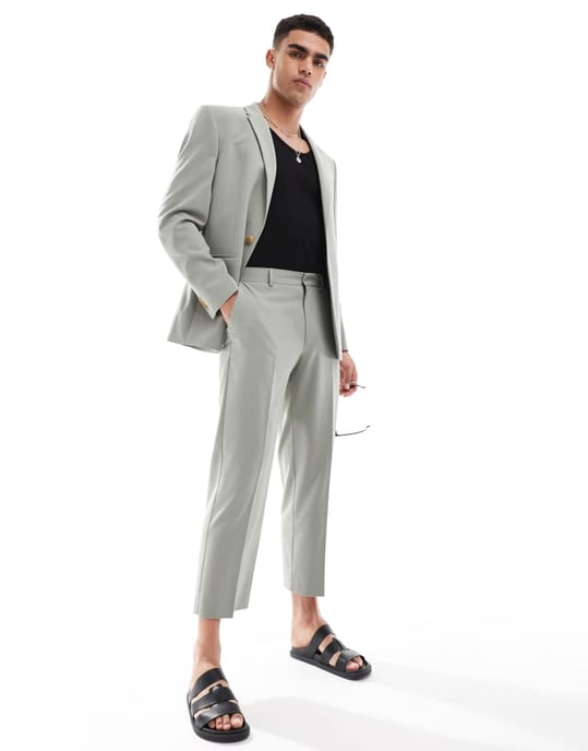 ASOS DESIGN straight crop suit trousers in sage green - Image 4