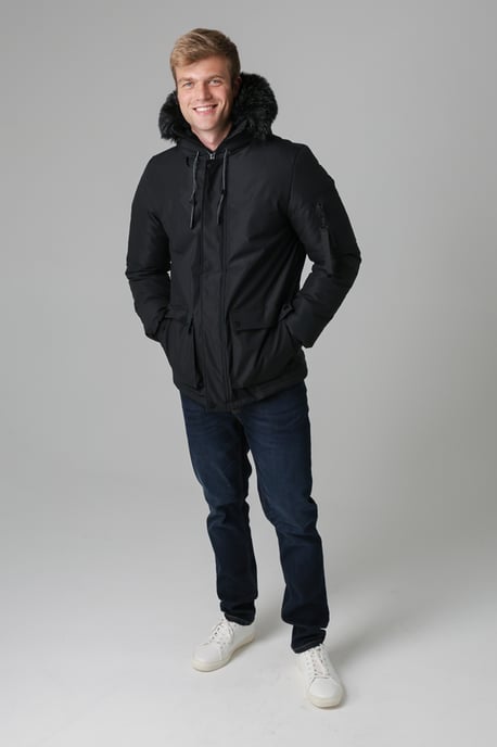 Black Padded Parka Jacket With Faux Fur-Lined Hood - Image 3