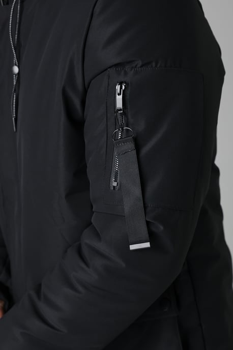 Black Padded Parka Jacket With Faux Fur-Lined Hood - Image 4