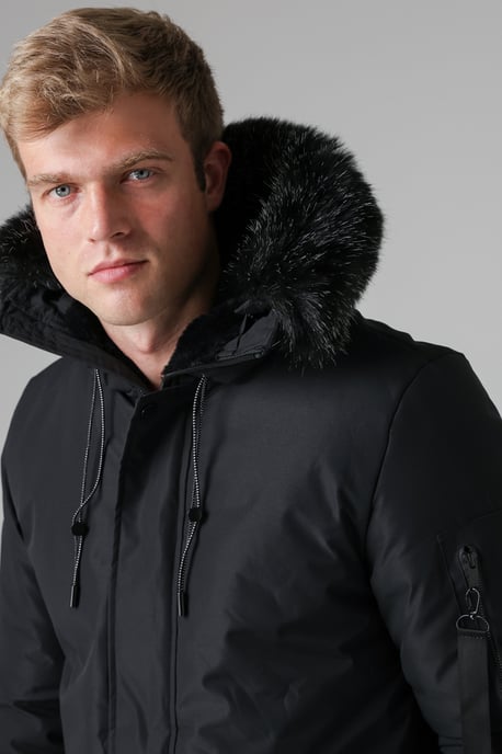 Black Padded Parka Jacket With Faux Fur-Lined Hood - Image 5