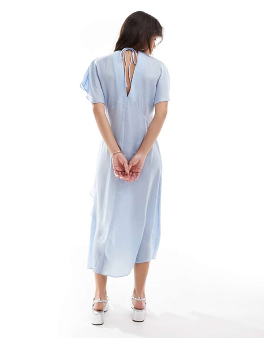 ASOS DESIGN satin asym frill detail midi dress in light blue - Image 3