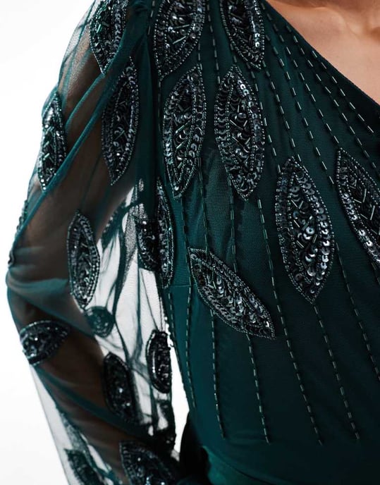 Virgos Lounge one shoulder maxi in green embellishment - Image 2