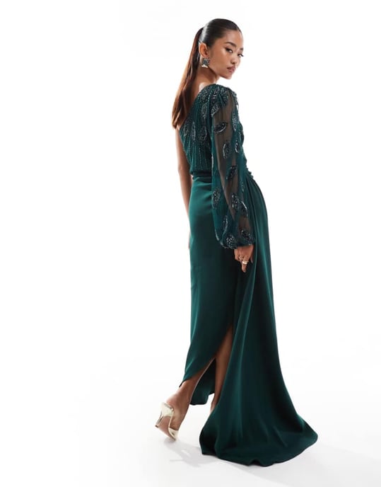 Virgos Lounge one shoulder maxi in green embellishment - Image 3
