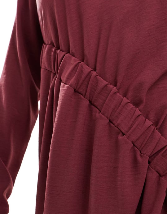 ASOS DESIGN long sleeve maxi dress with ruched side in mulberry - Image 4