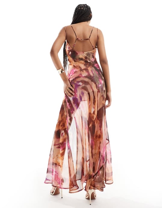 ASOS DESIGN double strap maxi dress with hook and eye split in blurred print - Image 3