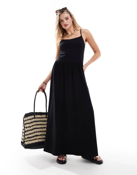 ASOS DESIGN cami with full hem maxi dress in black - Image 1