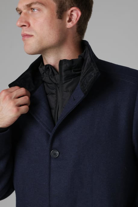 Navy Funnel Neck Coat With Wool - Image 5