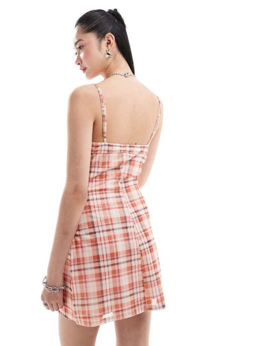 Daisy Street strappy mini cami dress in vintage orange check - Image 4