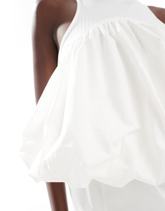 ASOS DESIGN ribbed racer neck cotton mini dress with puffball detail - Image 3