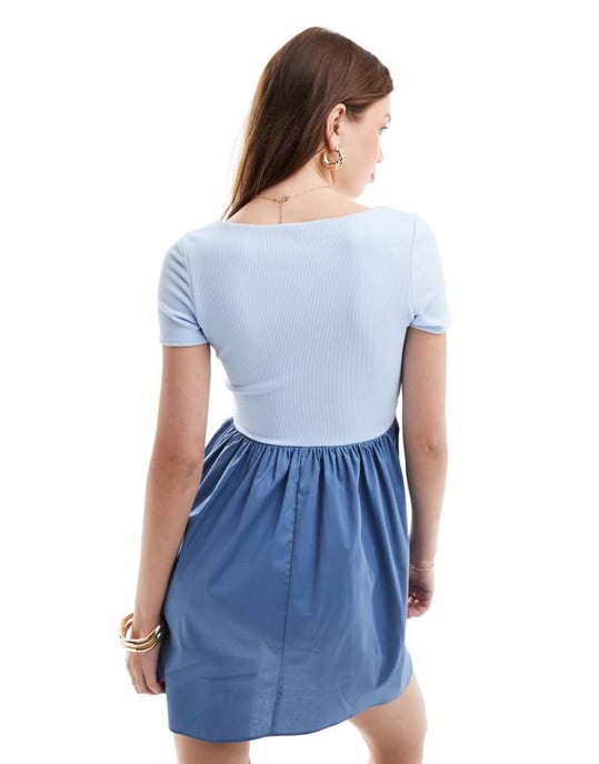 ASOS DESIGN full mini dress with ribbed contrast bodice in blue tones - Image 4