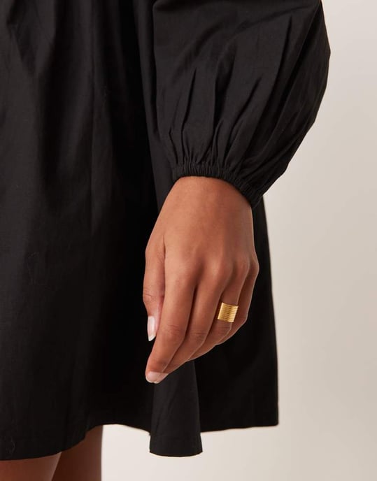 ASOS DESIGN cotton v-neck mini smock dress in black - Image 3