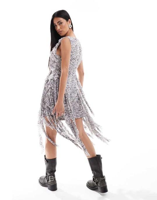 ASOS DESIGN ruffle hem mini dress in leopard print - Image 3
