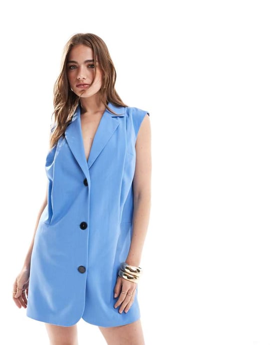 ASOS DESIGN oversized tux mini dress in light blue - Image 2