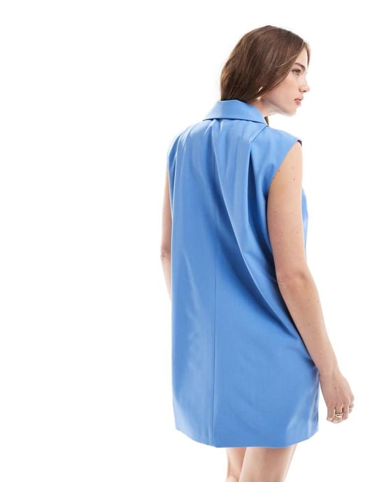 ASOS DESIGN oversized tux mini dress in light blue - Image 4