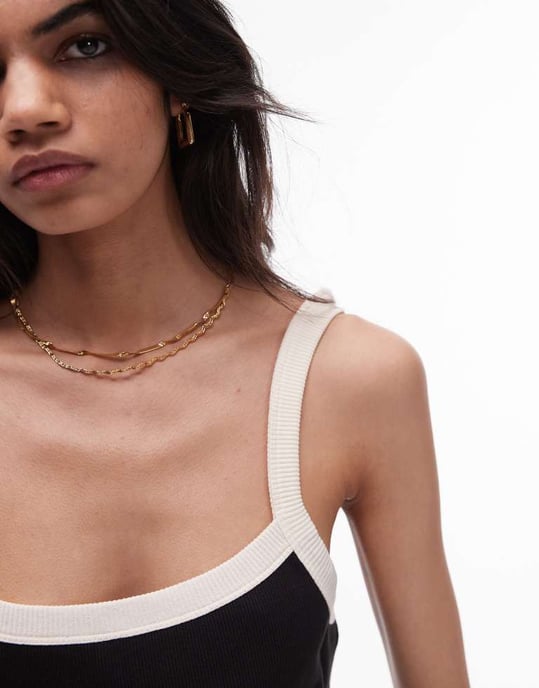 Topshop tipped contrast rib mini dress in black and white - Image 3